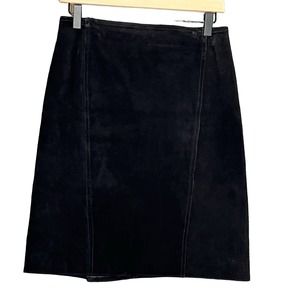 Vintage Black‎ Suede Lined Leather Knee Length Skirt